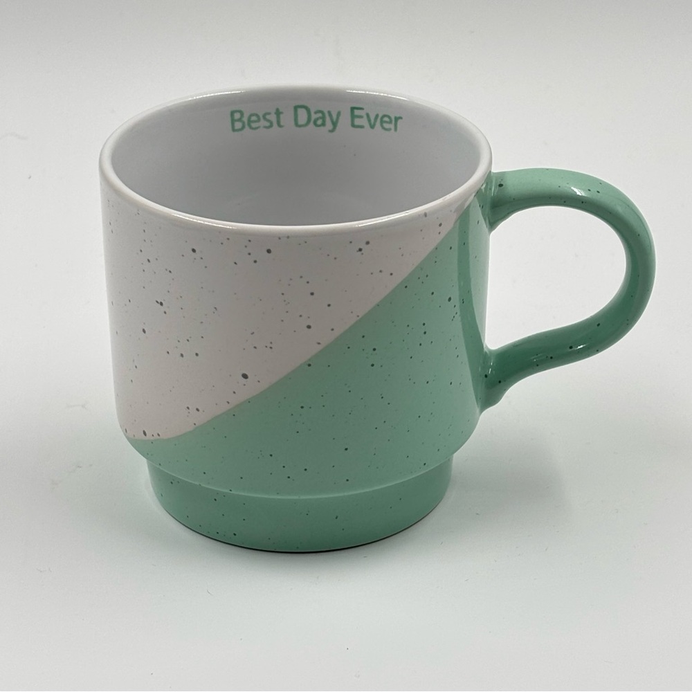 NWT Mainstays Best Day Ever Stackable Ceramic Mug Green Dipped